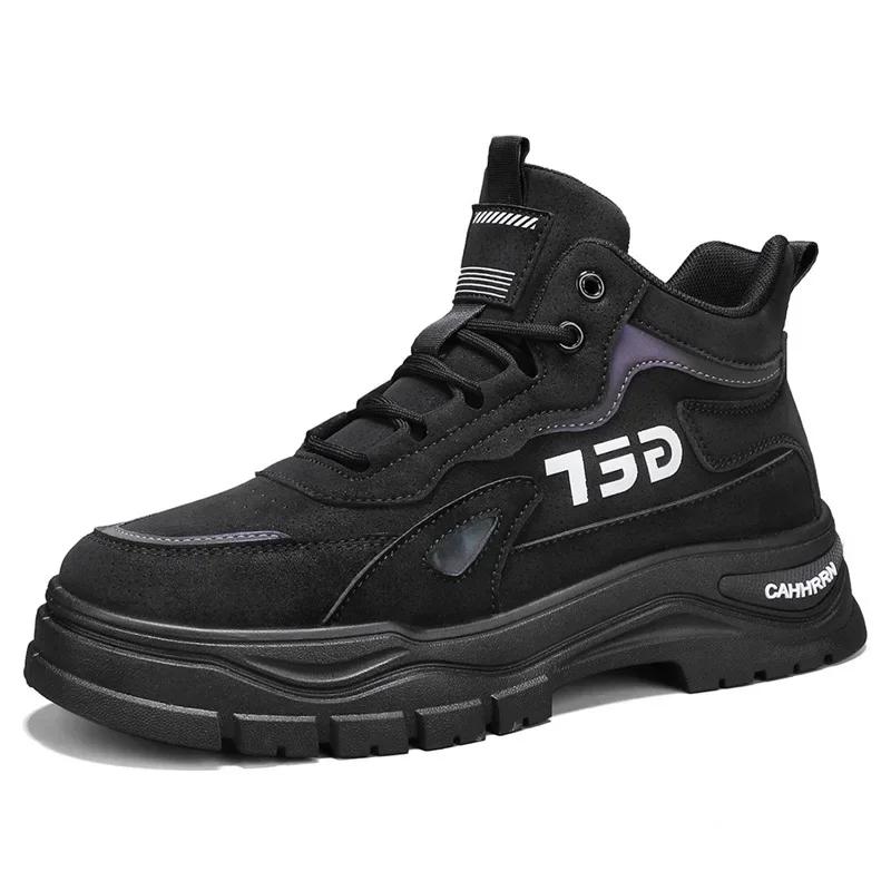 

Модные мужские мотоциклетные ботинки с высоким голенищем, универсальные, модные, мужские рабочие туфли для отдыха на открытом воздухе, короткие, нескользящие, повседневные туфли для путешествий 44 чёрный