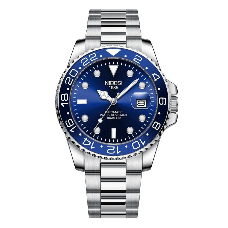 NIBOSI Luxury Mens Watches Stainless Steel Date Military Fashion Luminous Waterproof Quartz Wristwatches