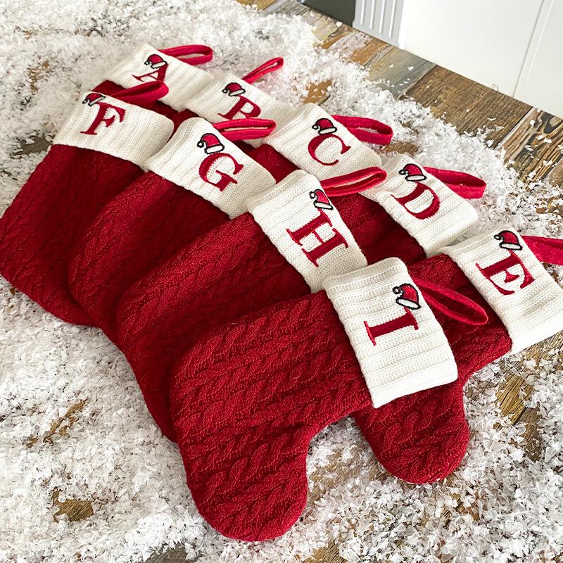 American Style Knitted Wool Socks & Embroidered Christmas Stocking Gift Bag for Children