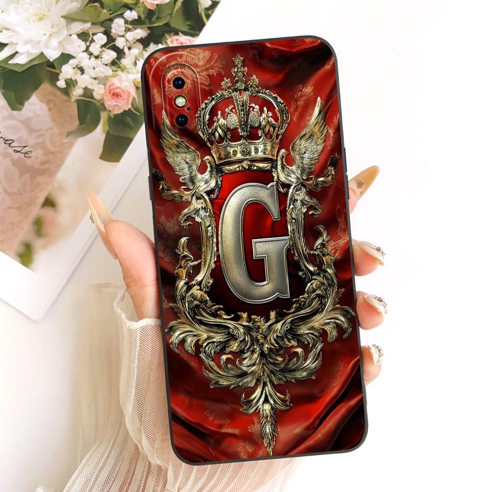 For iPhone X A1865 Phone Case For iPhone XS A2097 Cover Luxury A-Z Letters Fashion Crown 2D Painted Silicone Casing