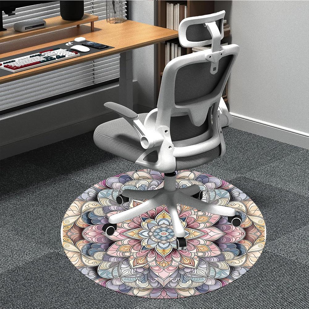 1 st Mandala Mönster Kontor Rund Matta, Halkfri, Mjuk och Slitstark Kontorsmatta för Inredning, Perfekt för Kontor