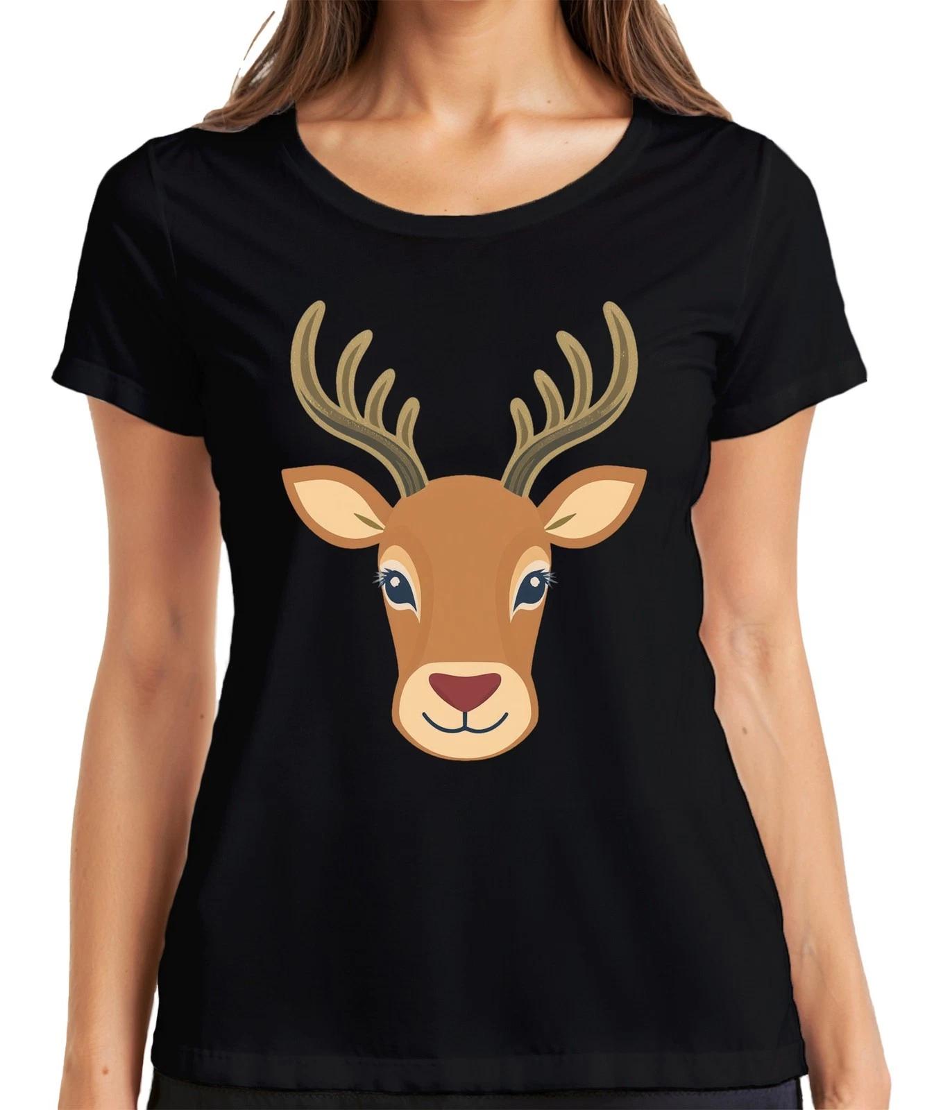 Hirschkopf Rehkopf Niedlich Kinder Waldbewohner Tiermotiv Boho Damen T-Shirt XXL