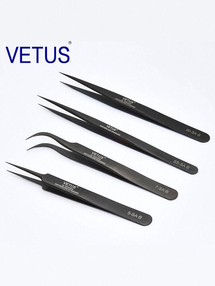 VETUS SA Black Series 302 Stainless Steel Precision Tweezers for Mobile, Watch Repair, Hair Removal, and Bird's Nest Picking