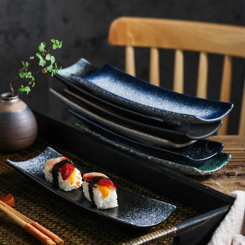 Japanese Ceramic Creative Boat Board Sushi Board Style Leaf Sashimi Board Japanese Tableware.