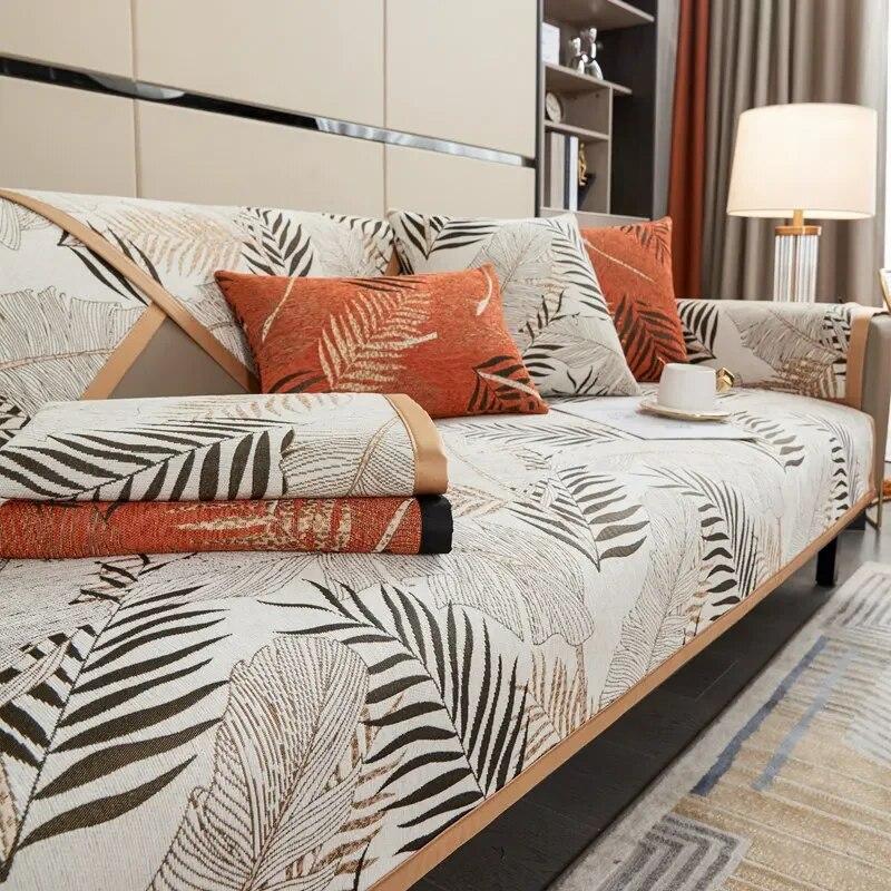 Chenille Sofa Cushion Four Seasons Universal Jacquard Leaves Sofa Protective Cover Anti-slip Towel For Living Room Decoration