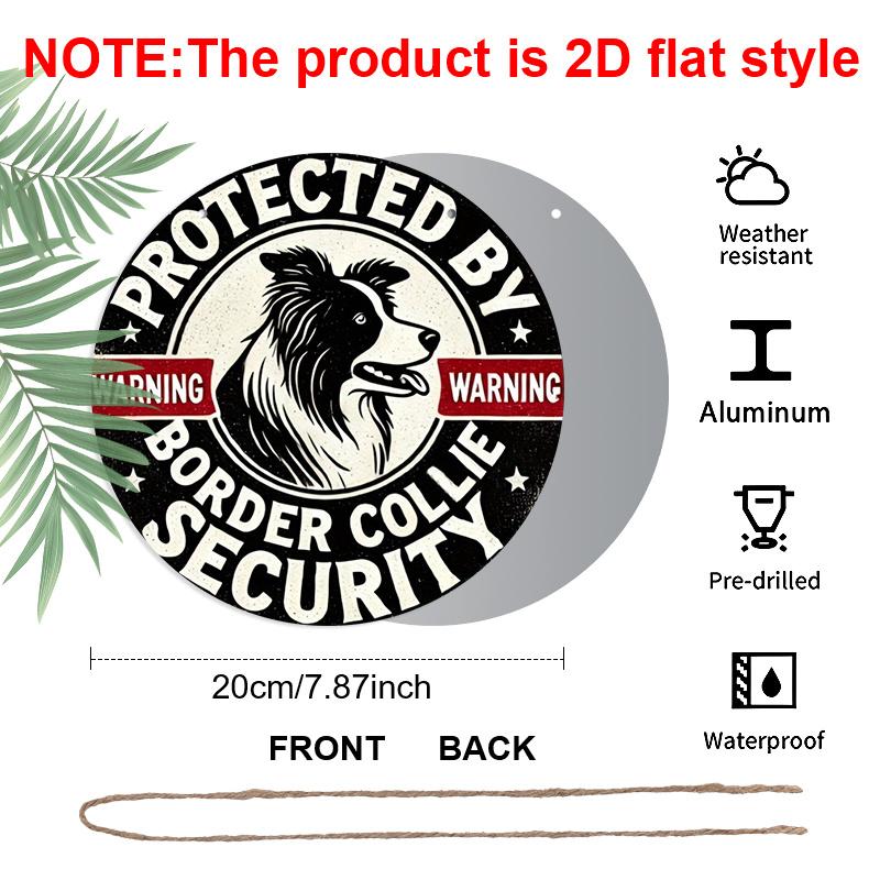 2D Flat Round Aluminum Sign, "Border Collie Warning", Is Very Suitable As A Home Decoration At The Entrance, Suitable for Villages, Farms, Kitchens