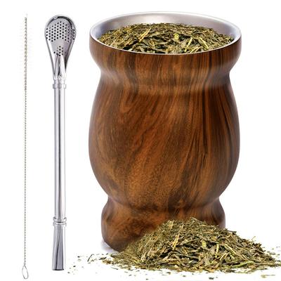 Zestaw 3 kubków do Yerba Mate 8 uncji Tykwa do Yerba Gourd Kubek 304 Stal nierdzewna Podwójna ścianka Kubek do Mate Coffee z szczotką do czyszczenia i bombillami
