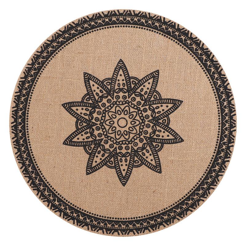 Large Round Jute Placemat Bohemian INS Style Silk Screen Printed Heat Resistant Table Mat Insulation Pad for Kitchen Dining Home Decoration