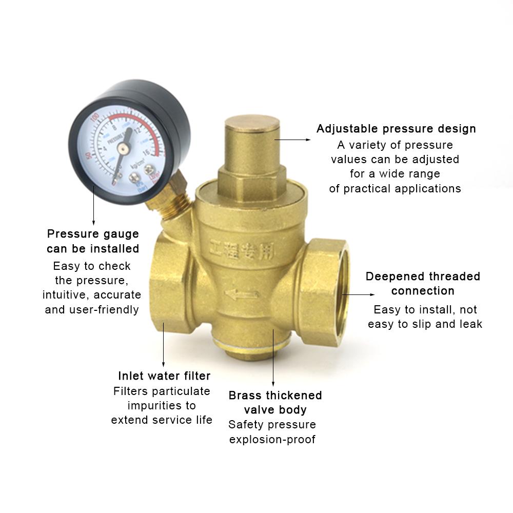 1/2" 3/4" 16bar Brass Water Pressure Regulator Reducer DN15 DN20 With Gauge Meter for Hydraulic Instability/Purifier