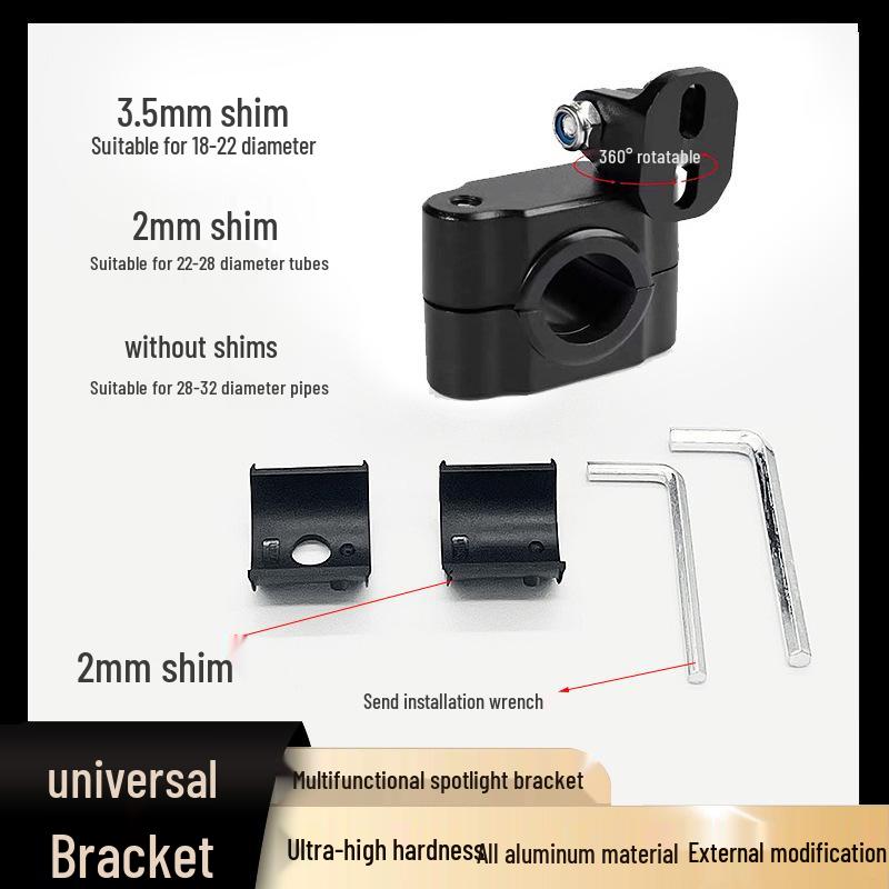 Adjustable Universal Motorcycle Spotlight Bracket and Electric Vehicle Guard Bar Clamp for 18-32mm Tubes