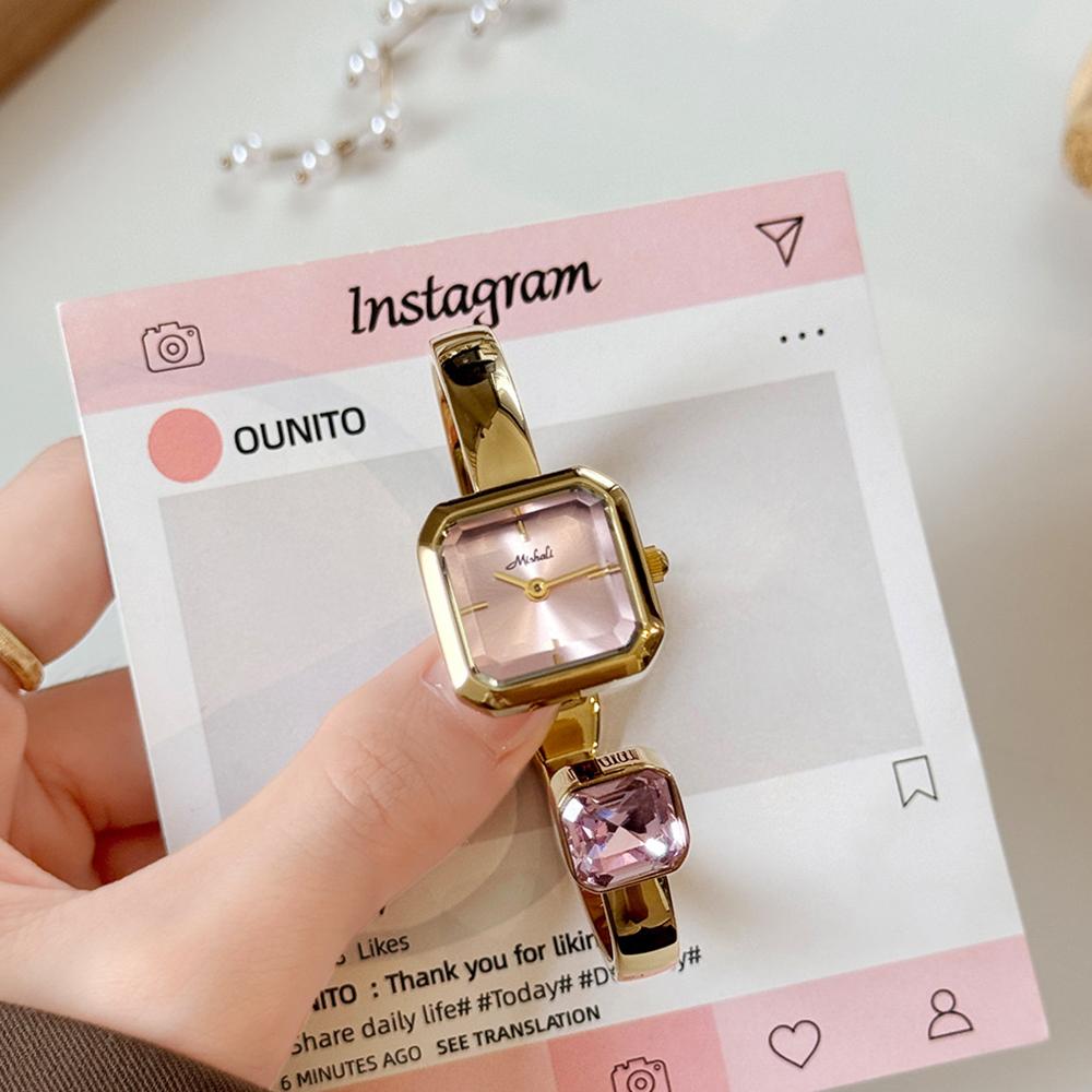 High-end Luxury Women's Watch Gold Open Cuff Bracelet Delicate Elegant Small Square Quartz Ladies Wristwatch Jewelry Gift Reloj