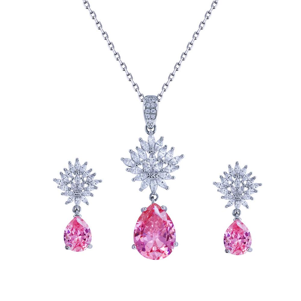 

Легкая Роскошь Принцесса Розовый Бриллиант Серьги Цепочка на Шею Набор Полный Циркон Розовая Капля Воды Цепочка на Ключицу Серьги-Пуссеты Цветочный Набор розовый