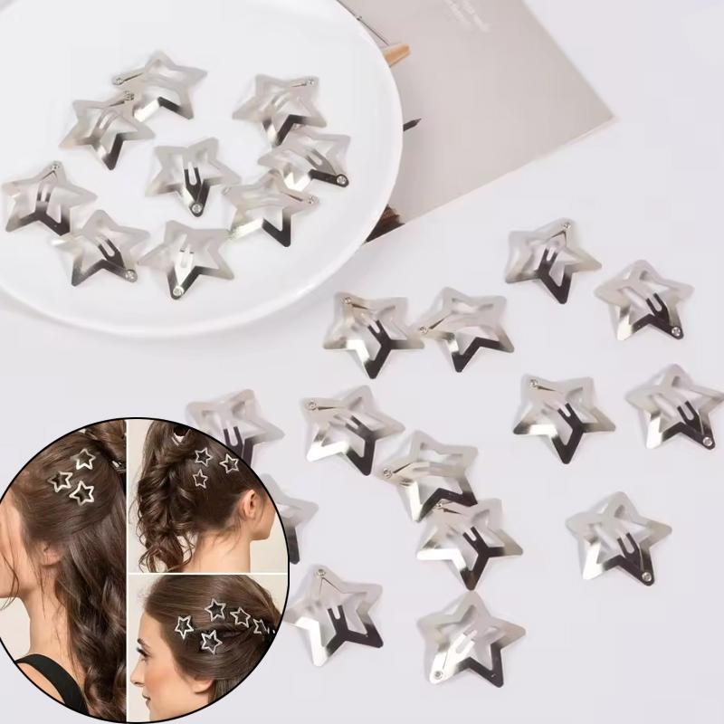 10/30/50/pcs Y2K Silver /Colorful Star Hair Clips Cute Star Barrettes Women Simple Metal Snap Clip Headdress Hair Accessories