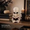 Spooky Halloween Window Displays Alien Cross Legged Reading Book Skeleton Figurine, Resin Sci-Fi Gothic Collectible Art Pieces Ornament, Collection