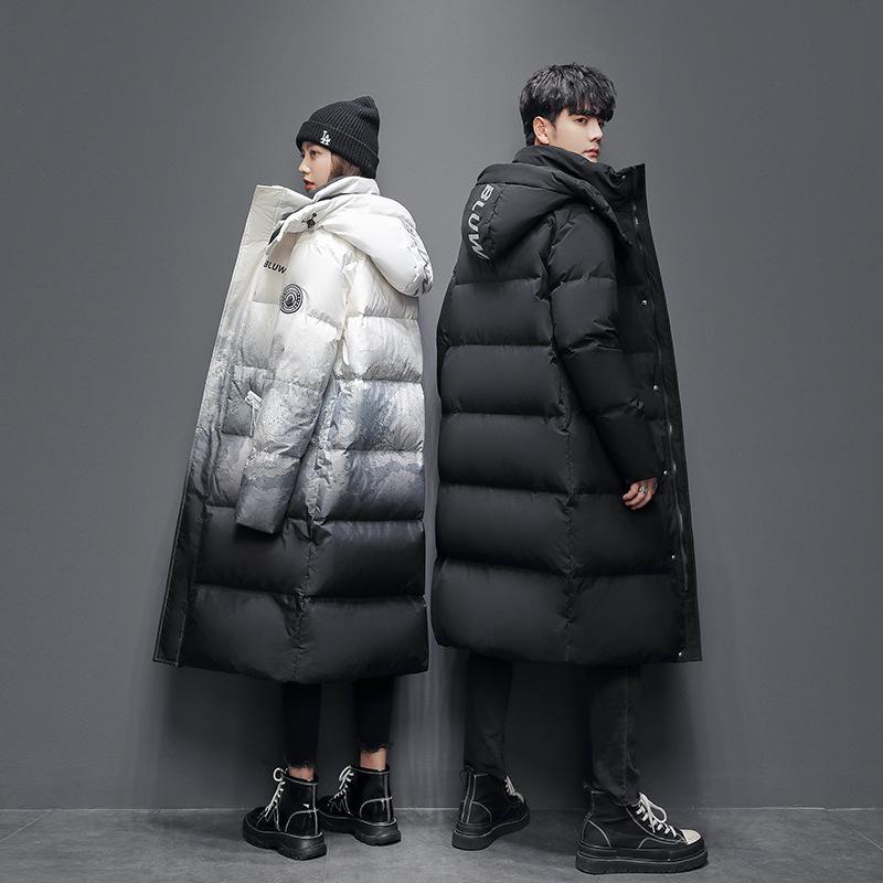 Lange Gewatteerde Jas met Capuchon Heren Winter Kniekleding Trendy Knappe Witte Eendendons Studentenjas