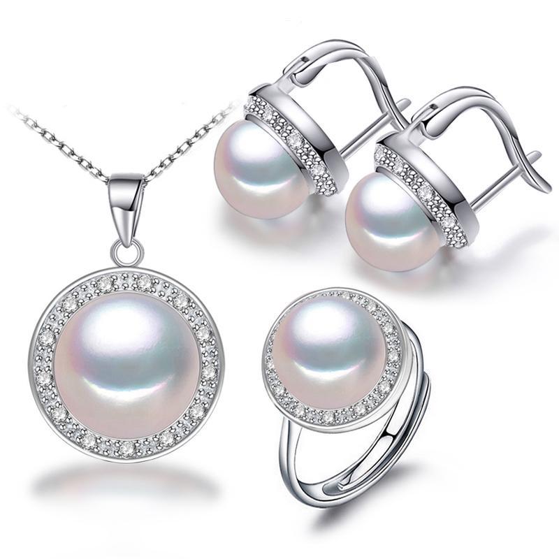 

LSOOYH Cilp Earrings Натуральні прісноводні перли Ювелірні набори для жінок Кубічний цирконій CZ Кулони Сережки білий