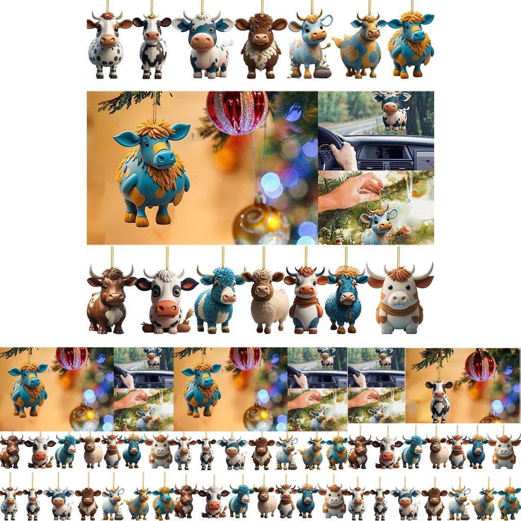 Colorful Cartoon Cow Car Hanging Ornament For Christmas Tree Home Decor