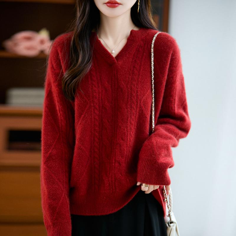 Women's cashmere sweater Qinghe cashmere 30% cashmere 70% wool autumn and winter pullover warm and fashionable