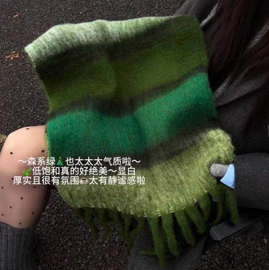 Iceland Blue Grid Scarf New Thickened Women's Winter Warm Atmosphere Student Gift Scarf