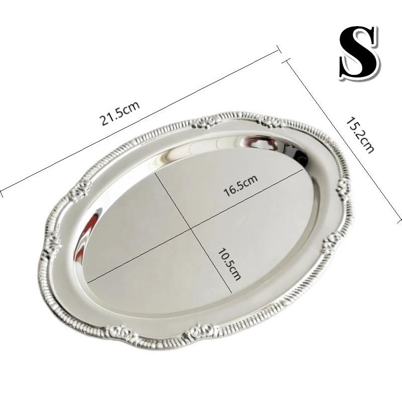 European-Style Silver-Plated Metal Plate Afternoon Tea Fruit Cake Decorative Tray Baking Wedding Dessert Table Vintage Ornament