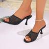 Fashion Temperament Slip-on Slippers Summer New Round Head Open-toe Rhinodrill Mesh Set Foot Anti-slip Wear-resistant High Heels