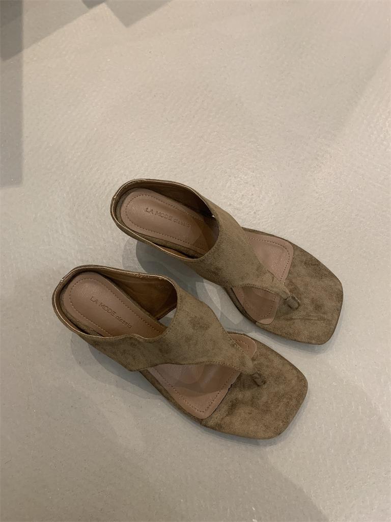 2025 Summer New Style Mid Heels Sandals Women's Flip Flops Comfortable Slimming High Heels Slip-On Shoes Korean Style Slippers