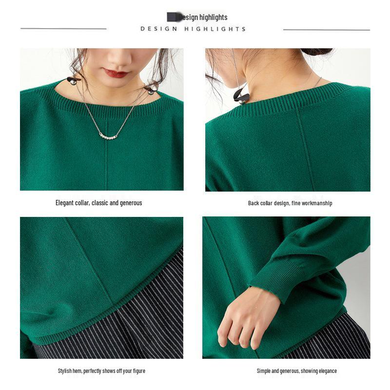 Women's Plus Size Chunky Knit Batwing Sweater - Spring/Autumn Long Sleeve, One-Shoulder Style