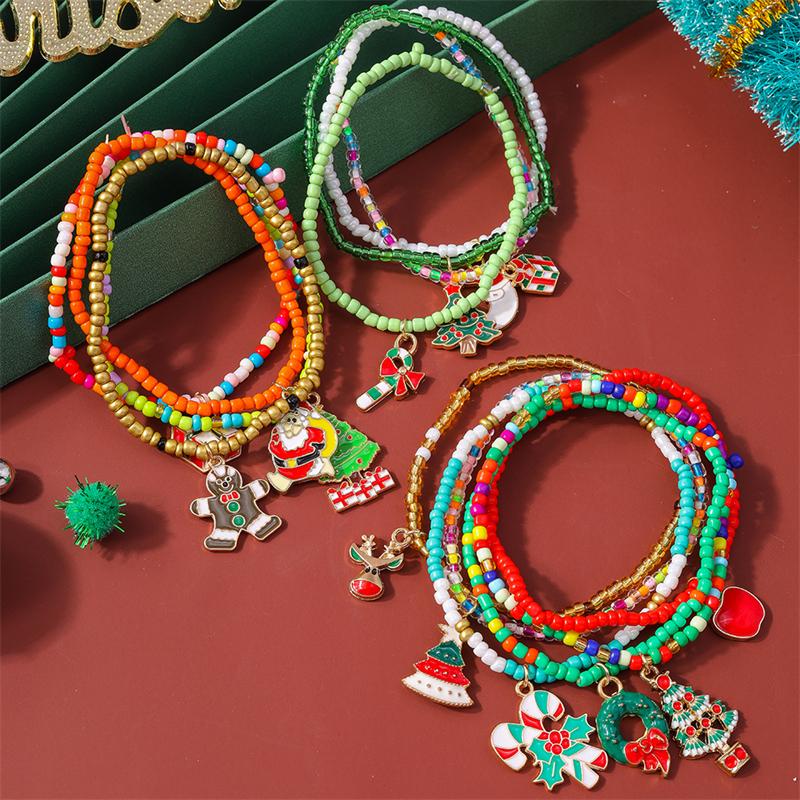 10Pcs/Set Random Mix Bracelets Fashion Handmade Beads Christmas Charms Bracelets for Women Girls Party Holiday Jewelry Gifts