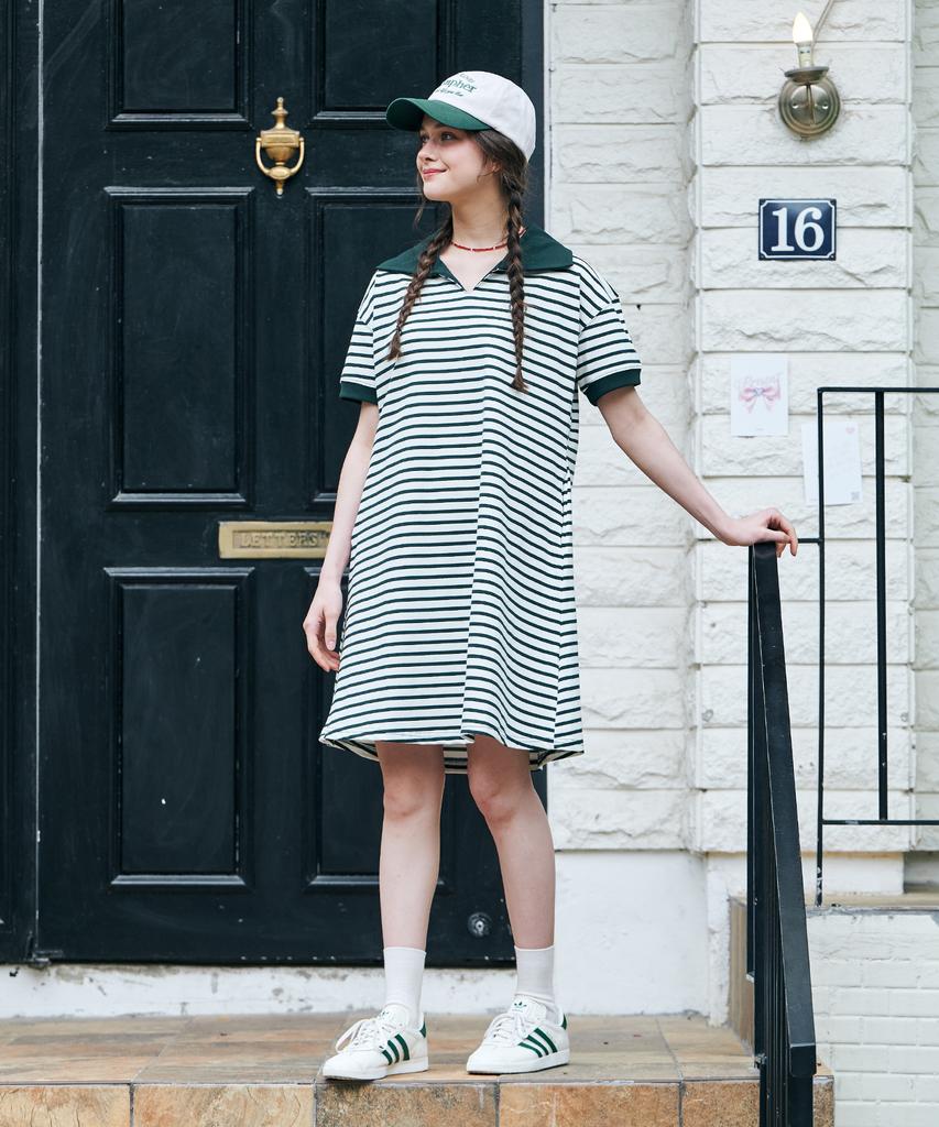Metapeo Met Striped Collar Summer Dress Green