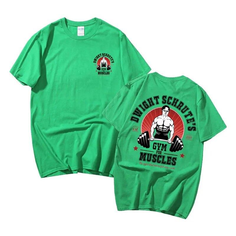 Powerhouse Gym Geek Dwight Schrute S Gym for Muscles Double Sided Print Tshirt Unisex Women Harajuku T Shirt Unisexs Cotton T-shirts