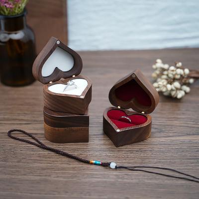 For Lover Engagement Storage Box Heart Shape Jewelry Packaging Jewelry Display Wooden Ring Box
