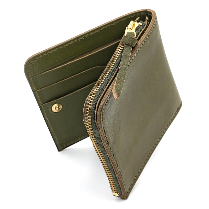 

No-brand product [SKGCREATION] Japanese Tochigi leather men s women s thin bifold wallet L-shaped zipper coin purse gift box included, khaki, SKG1034