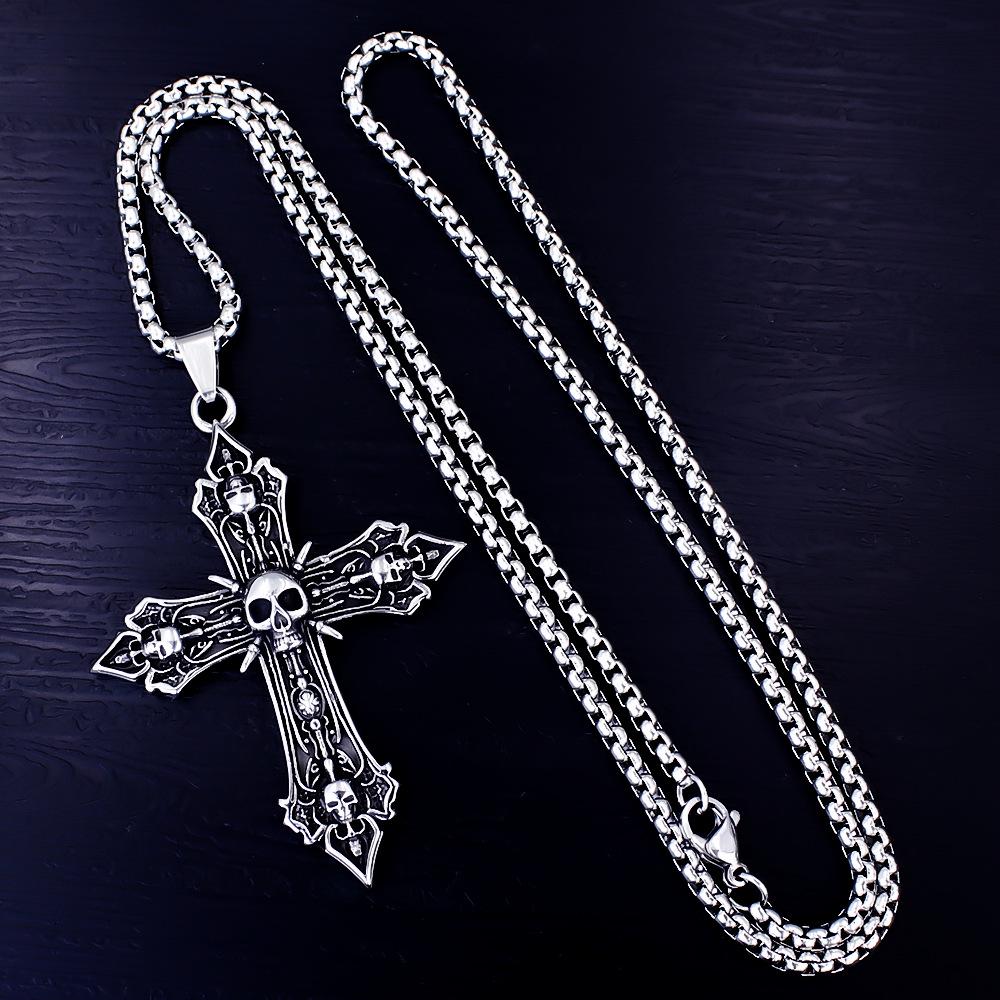 Retro Titanium Steel Cross Pendant Necklace - Men's Hip Hop Style Jewelry
