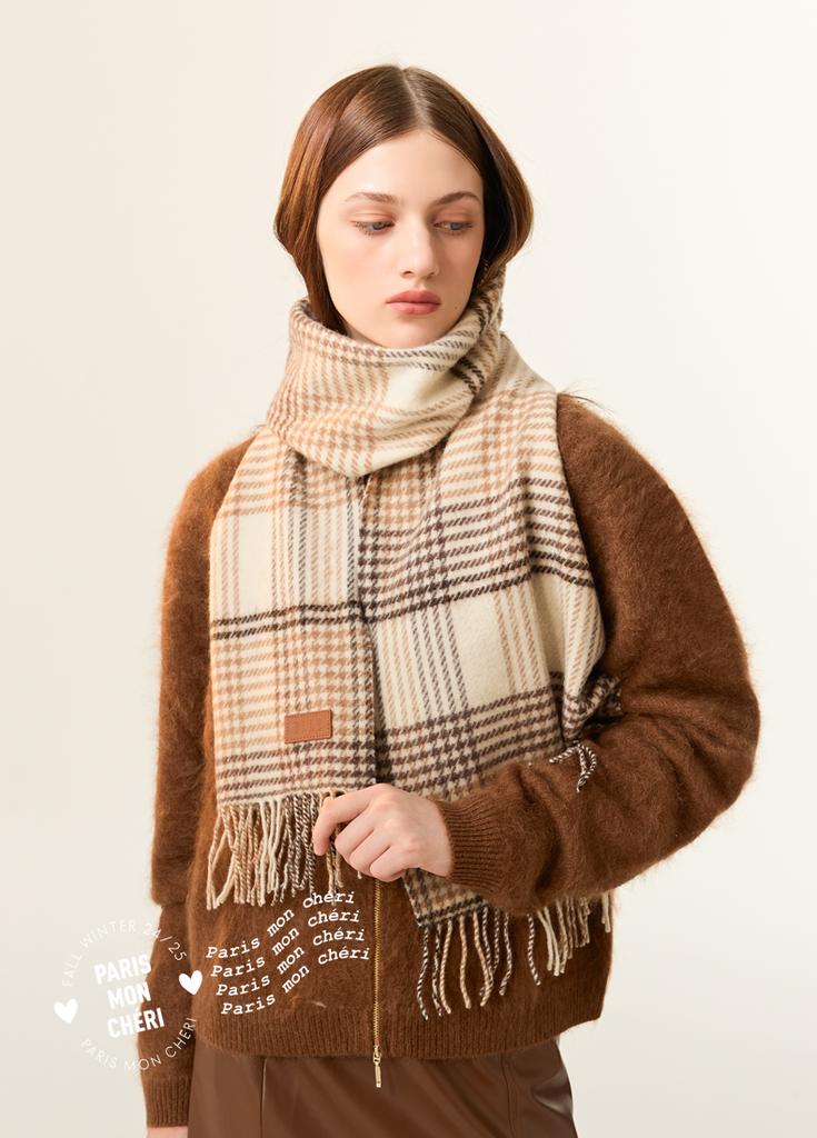 ELLE Wool Thousand Bird Grid Scarf Women's Autumn and Winter Classic Grid Pattern Retro Outdoor Warm Thick Shawl