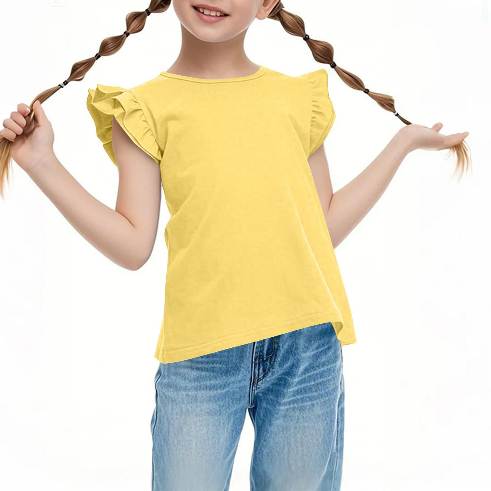 

Детский повседневный топ с короткими рукавами и складками, милый, с круглым вырезом, однотонный 160 жёлтый