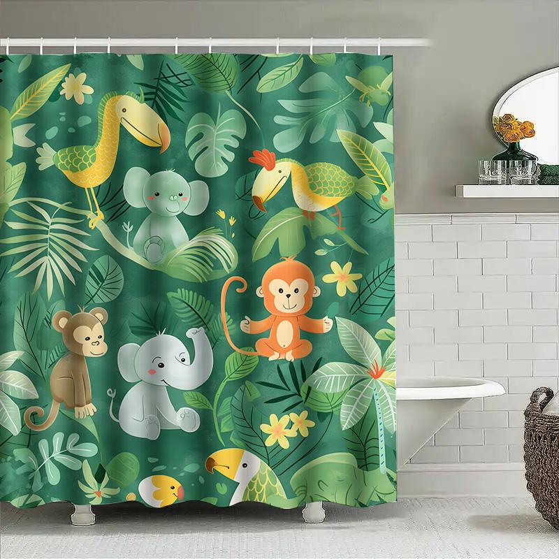 Animal Print Decor Shower Curtain Autumn Harvest Festive Halloween Pumpkin Design Bath Decoration Waterproof Fabric Shower Cover