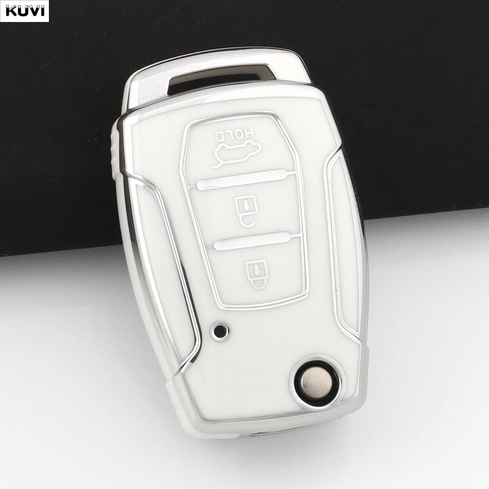 Coque Housse de Clé de Voiture à Rabat en TPU Pour Ssangyong Kyron 2 Sanka Actyon Korando Tivoli Musso Corée Sac Porte-Accessoires white