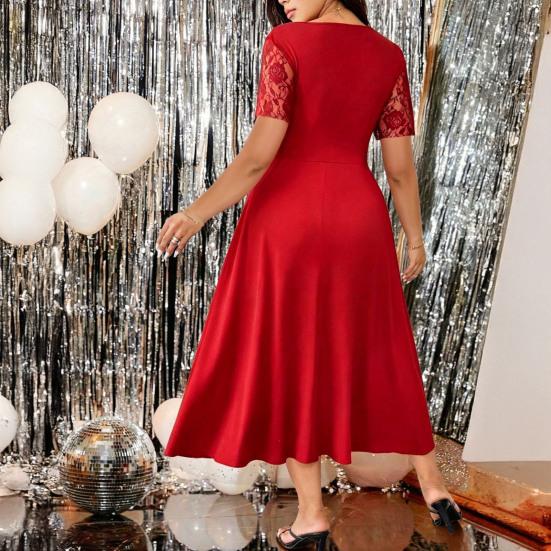 Plus Size Formal Dress for Women Lace Short Sleeve A-line Dress Mother of The Bride Wedding Guest Evening Gown