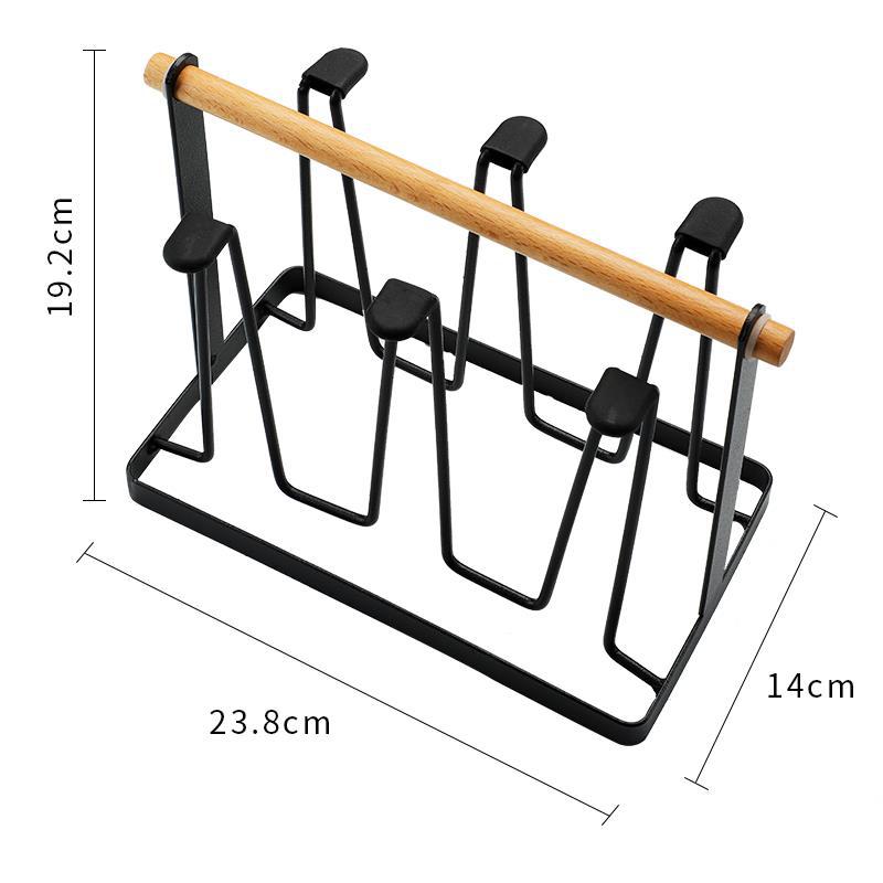 Portable Iron Cup Holder Household Coffee Cup Drain Rack Wooden Handrail Glass Holder Kitchen Living Room Cup Storage Shelf