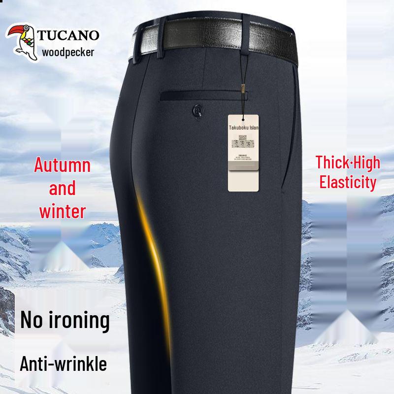 Men's Lambswool Fleece-Lined Straight-Leg Dress Pants for Autumn/Winter