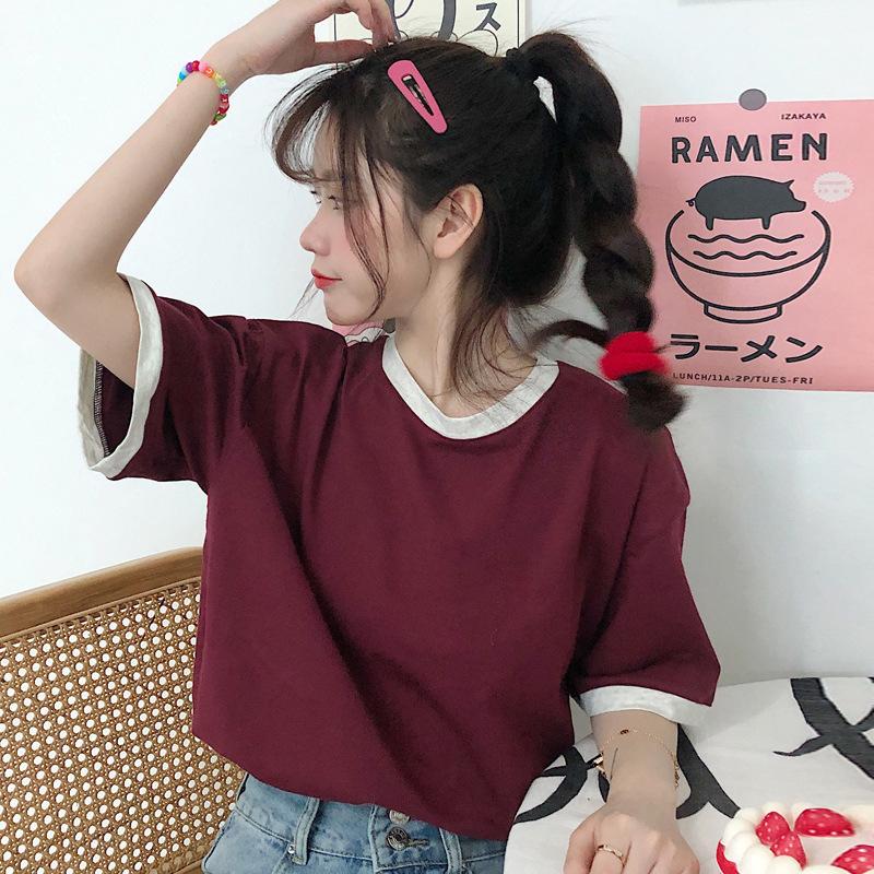 Short-sleeved T-shirt for Women In Summer Loose Base Shirt for Women Casual Couple Tops for Women Contrasting Colors Korean Women's Clothing
