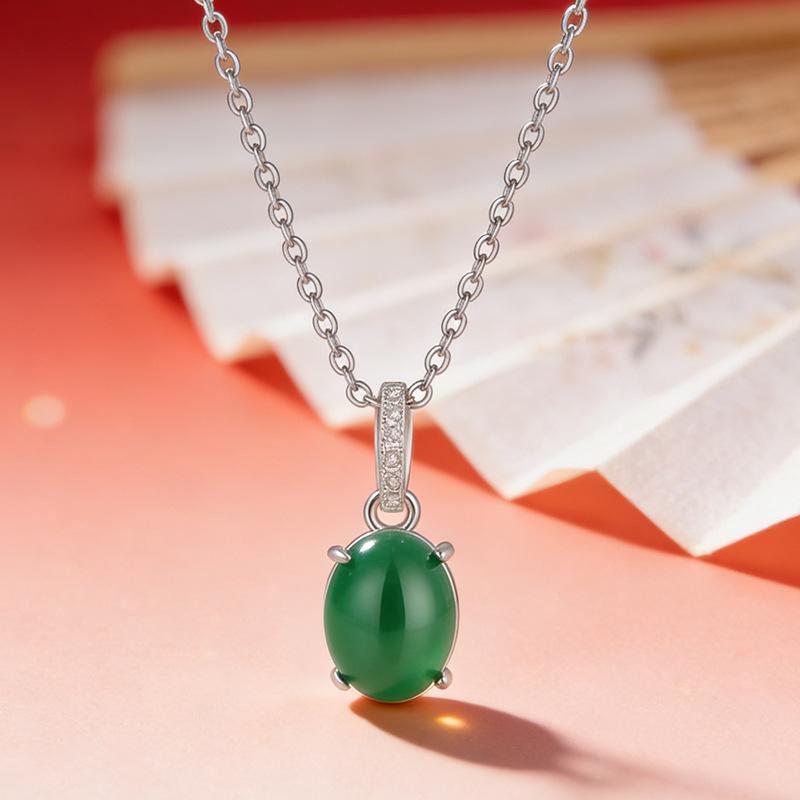 925 Sterling Silver Jewelry New Ladies Luxury Peace Buckle Egg Jade Pendant Necklaces For Women Wedding Party Gift Length 45CM