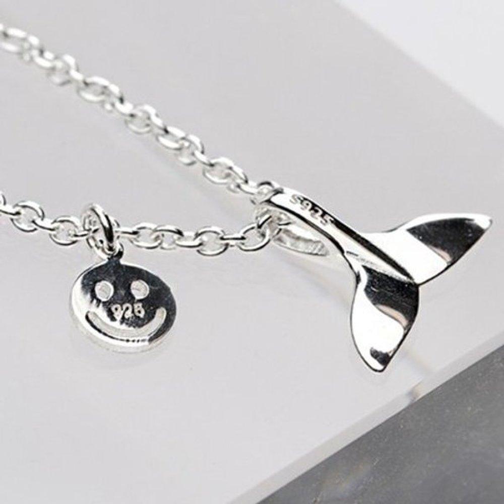 [As Little] Silver 925 Whale Tail Smile Charm Chain Anklet