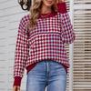Ladies Fashion Casual Loose Knit Contrast Houndstooth Pullover Sweater