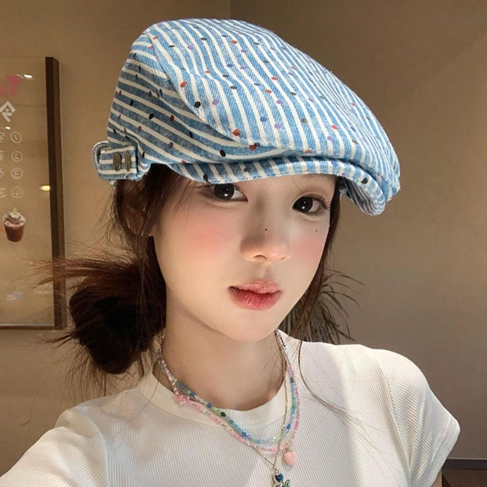 Y2k Stripped Berets Vintage Painter Cap Japanese Polka Dot Beret  Streetwear
