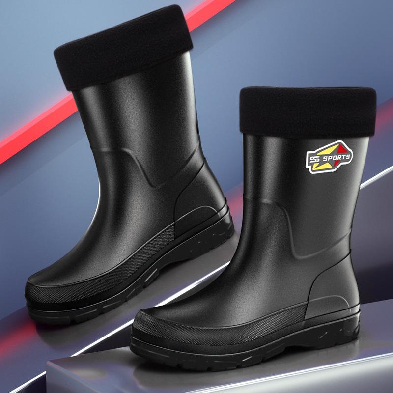 British trend men's rain shoes new medium tube men's water boots outdoor rainy day wading shoes fishing water shoes rubber shoes