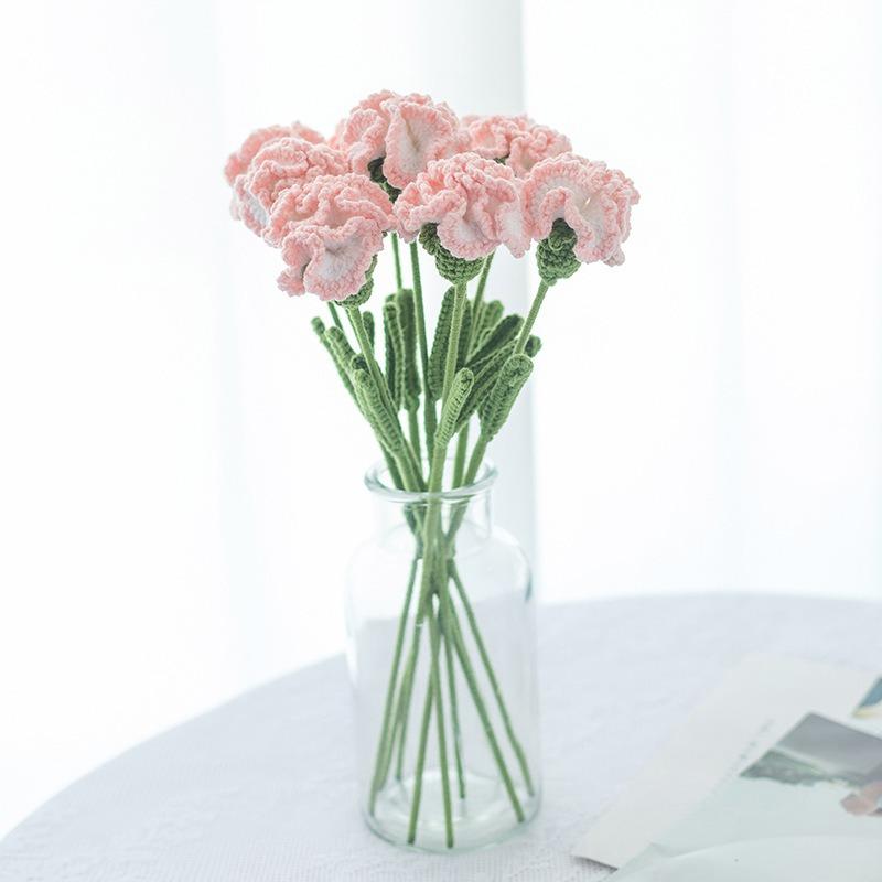 Finished Knitting Carnation Woven Gradient Braided Fake Flowers Flowers Bouquet Handmade Crochet Bouquet Decoration Holiday Gift