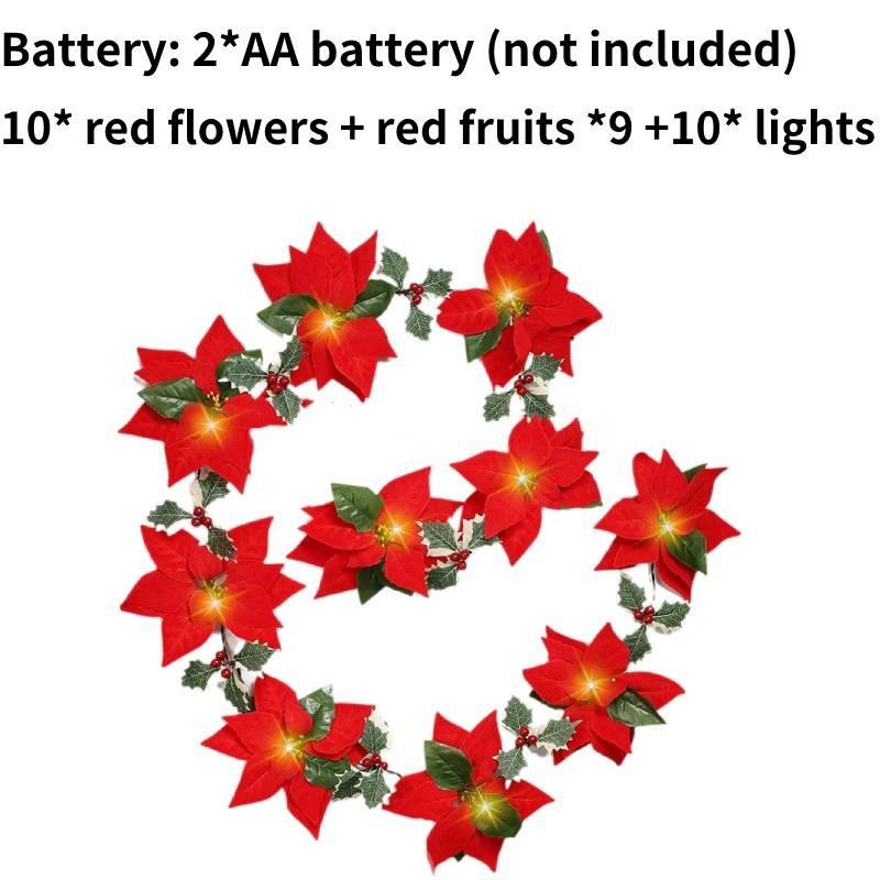 

Christmas 2m Red Wreath Berries Maple Leaf String Lights Room Pendant Decoration