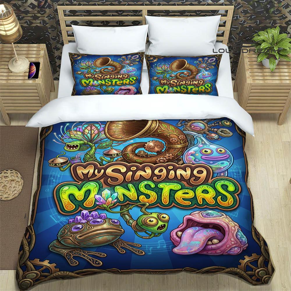 M-My Singing Monsters bedruckte Bettwäsche-Sets exquisites Bettwaren-Set Bettbezug Steppbett-Set Bettwäsche-Set Luxus-Geburtstagsgeschenk