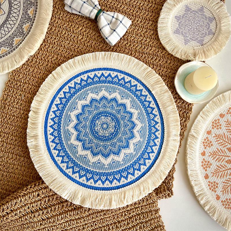 Bohemian Retro Gewebte Runde Platzmatte aus Polyester-Baumwolle